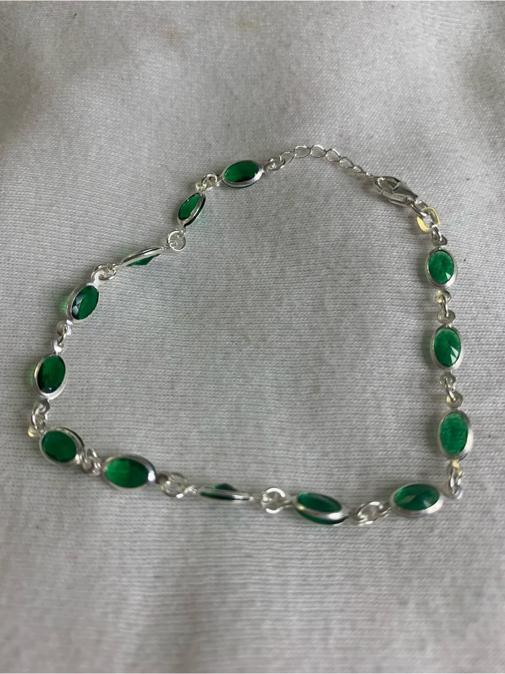 Sterling Silver Green Oval Link Bracelet